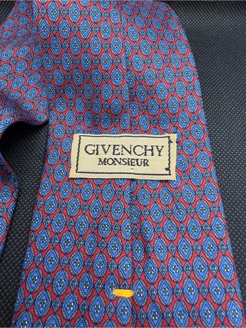 ⁠Givenchy Monsieur Silk Tie Red Blue Geometric Pattern Designer Necktie
